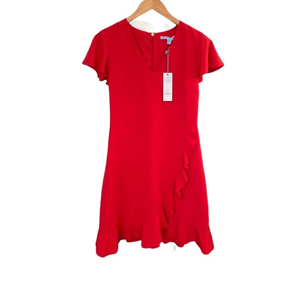 Draper James Red V-Neck Ruffle Mini Dress - Picture 3 of 9